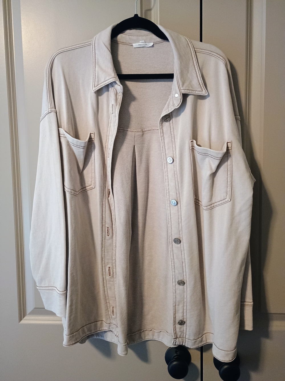 Maurices Beige Button-Down Shirt Jacket